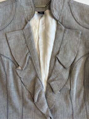 White House Black Market Women's Ruffle-Trim Gray Blazer 4